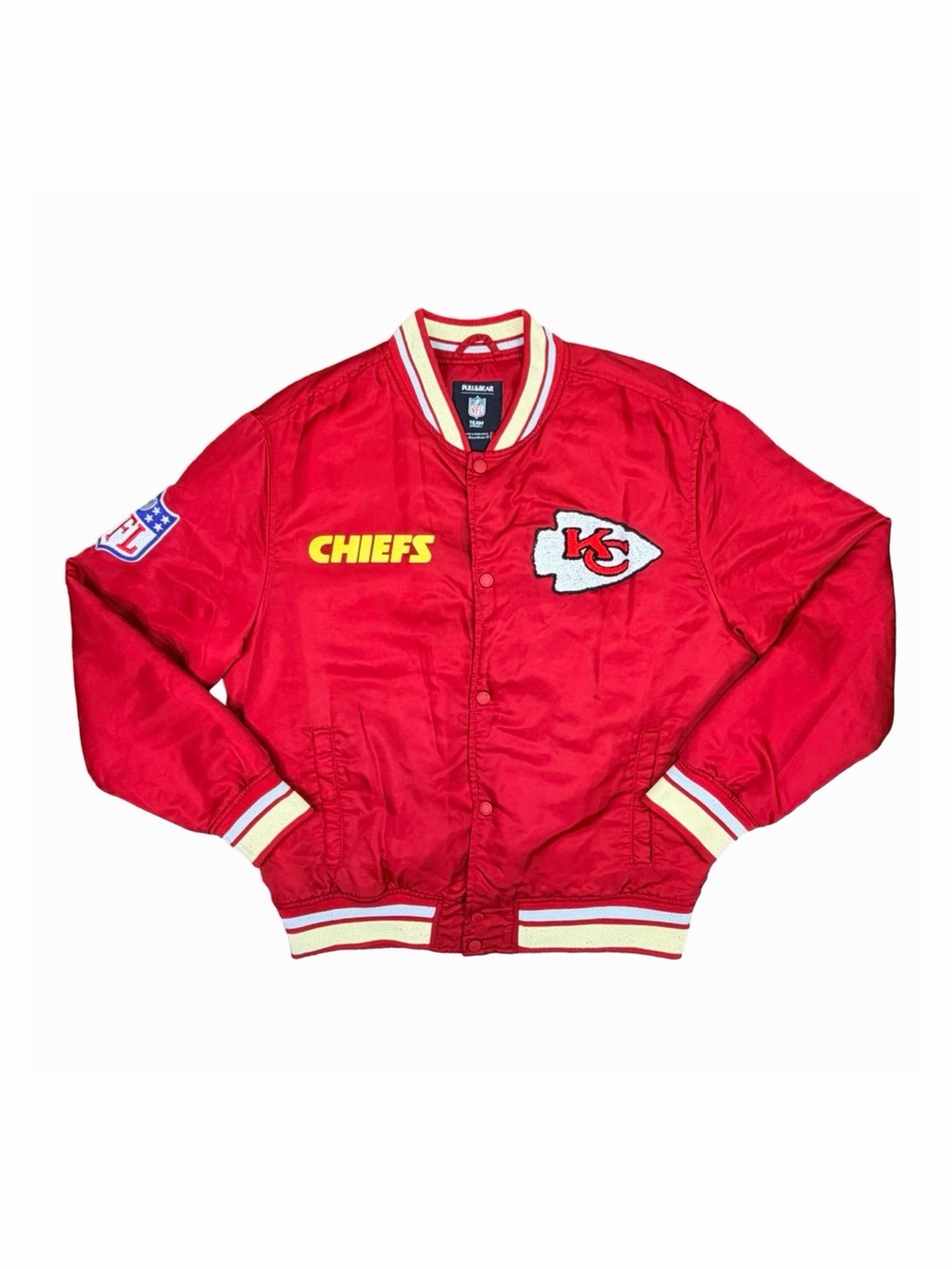 Vintage Pull&Bear x NFL Kansas City Chiefs Satin Varsity Bomber Jacket - Medium